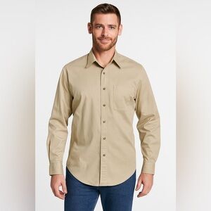 Lands’‎ End Men’s Beige Long Sleeve Button Down Casual Shirt Size XL